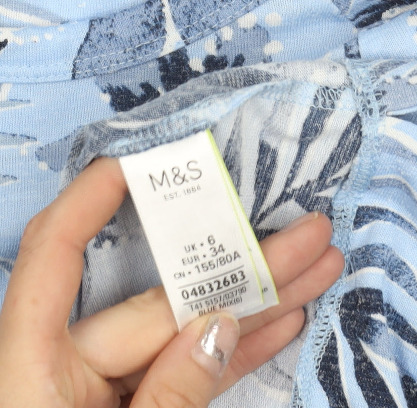 Marks and Spencer Women’s Blue Floral Boat Neck 3/4 Sleeve T-Shirt Size 6