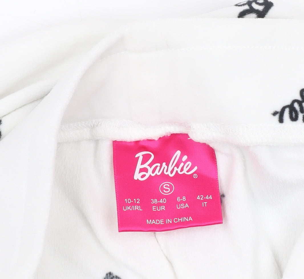 Barbie Womens White Pyjama Pants Size 10-12 Fleece Cartoon Logo