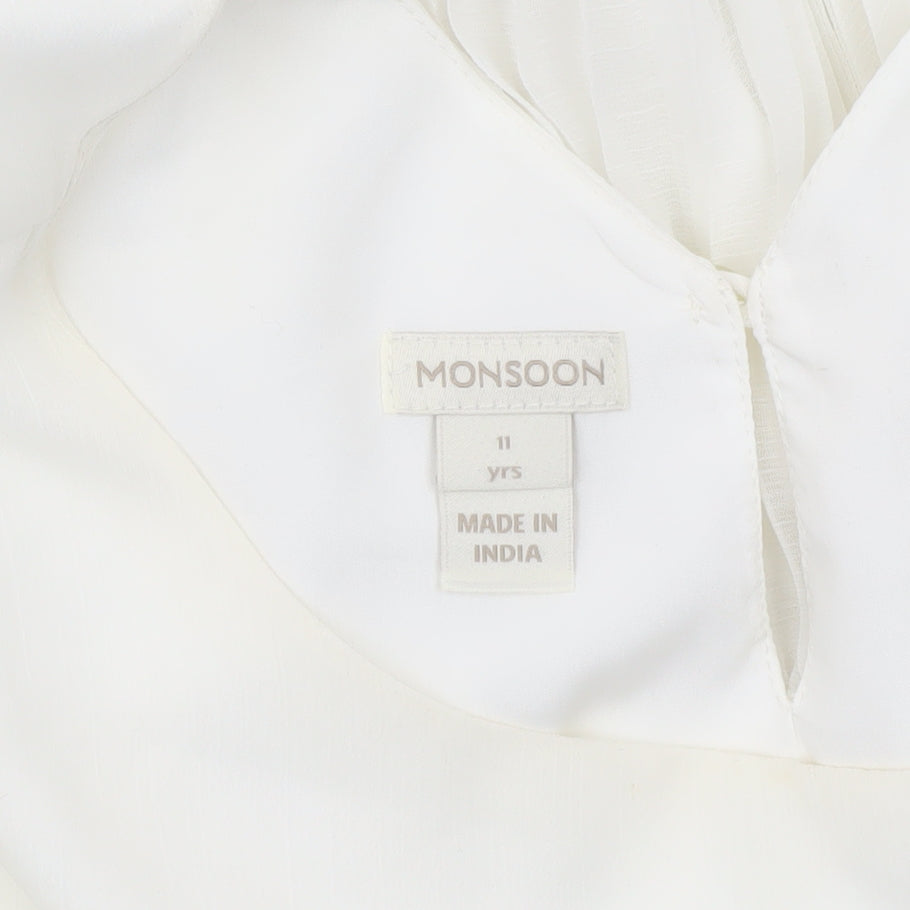 Monsoon Girls White Fit & Flare Party Dress Age 11 Yrs Sleeveless Pleated