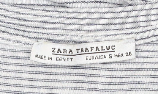 Zara Trafaluc Womens Grey Striped T-Shirt Size S Short Sleeve Modal Blend
