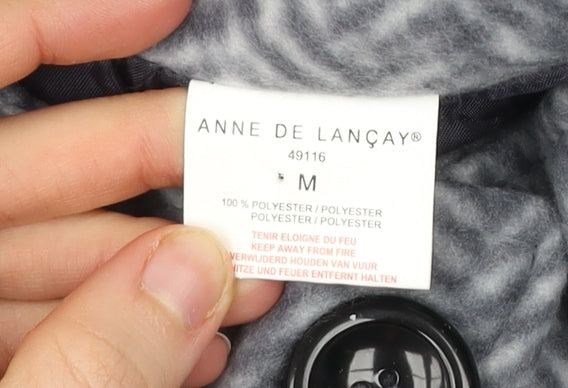 Anne De Lancay Womens Grey Herringbone Coat Size M Buttoned Overcoat