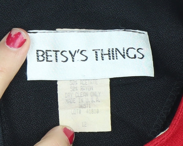 Betsy's Things Women’s Black Red Shift Dress Size 12 Retro Vintage