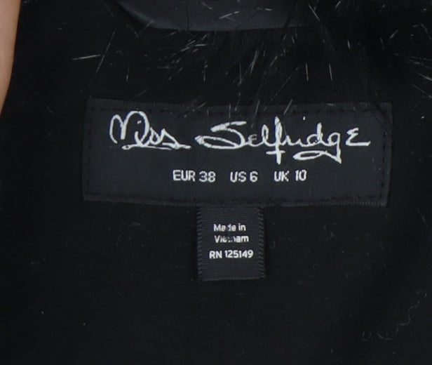 Miss Selfridge Women’s Black Faux Fur Trim Coat UK 10
