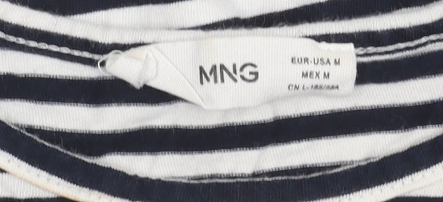MNG Women’s Black White Striped Short Sleeve Cotton T-Shirt M