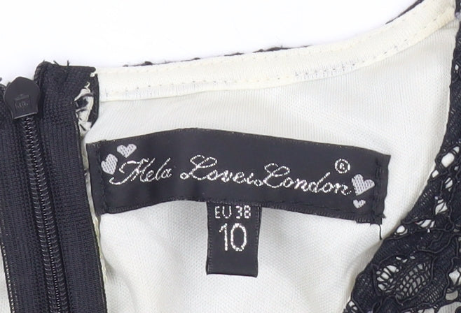 Fiole Loves London Womens Black Size 10 Lace A-Line Cocktail Dress