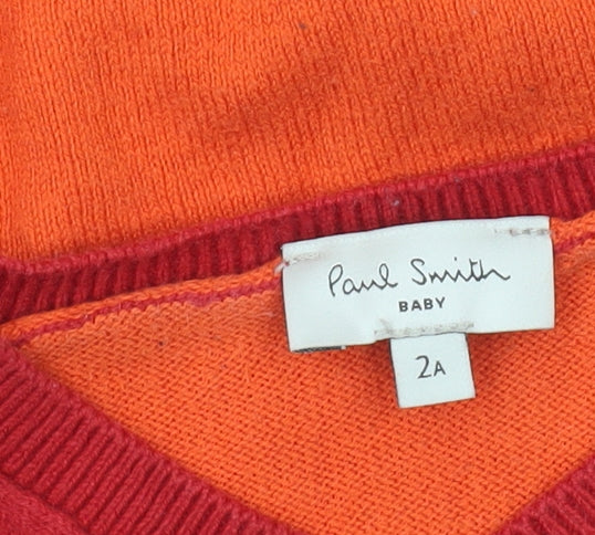 Paul Smith Boys Red V-Neck Pullover Jumper 2 Years Long Sleeve Cotton