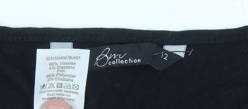 Bm Collection Womens Black Size 12 Scoop Neck Short Sleeve Blouse