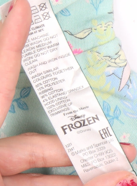 Marks and Spencer Girls Green Frozen Elsa Hoodie 7-8Y Full Zip Cotton Blend