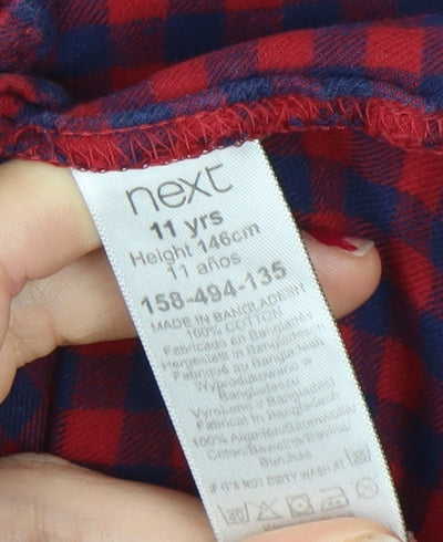 Next Girls Red Check Ruffle Shirt Dress 11 Years Long Sleeve Cotton