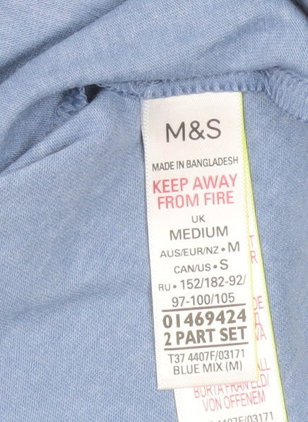 Marks and Spencer Womens Blue Cotton Blend Pyjama Top M