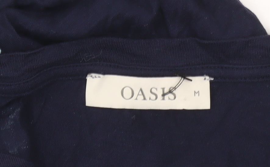 Oasis Womens Blue Seahorse Embroidered Cropped T-Shirt M