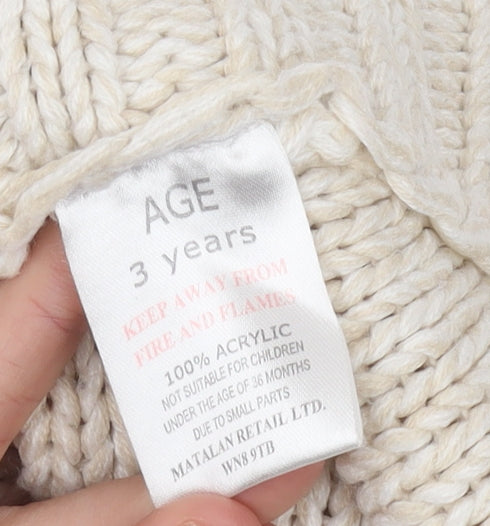 Matalan Girls Ivory Knit Cape Jumper Age 3 Years Roll Neck Button Detail
