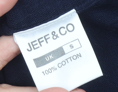 Jeff & Co Women’s Blue Square Neck Short Sleeve Cotton Pullover Jumper S