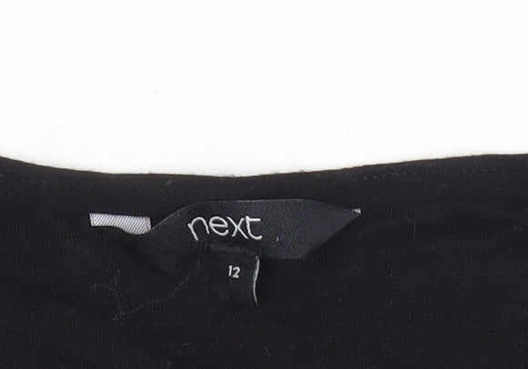 Next Women’s Black Viscose Blend Short Sleeve V-Neck T-Shirt Size 12