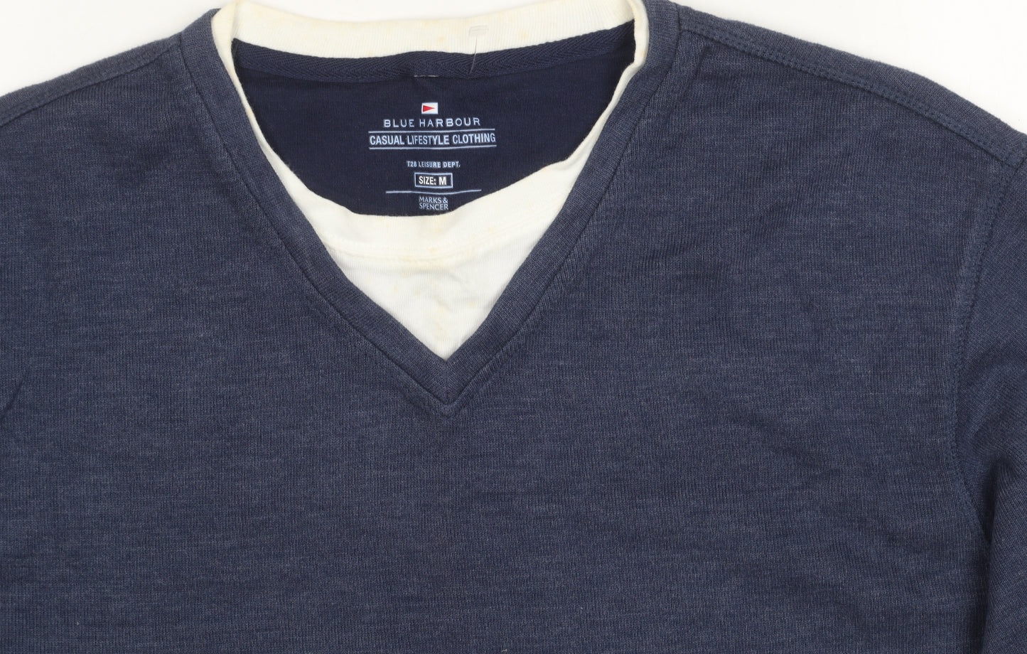 Marks and Spencer Blue Harbour Unisex Blue V-Neck Pullover Jumper M