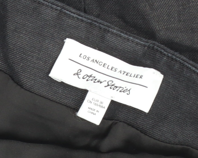 & Other Stories Women Black Linen Pencil Skirt Size 10 Buttoned