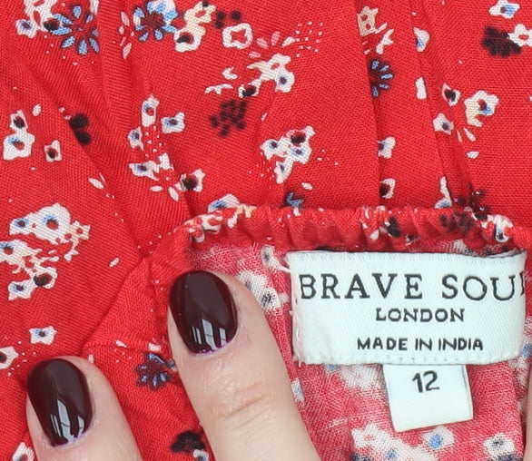Brave Soul Women Red Floral Viscose Summer Playsuit Size 12