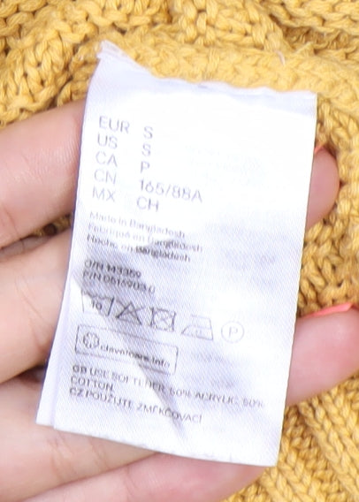 H&M Women’s Yellow Chunky Knit Pullover Jumper Size S Crew Neck