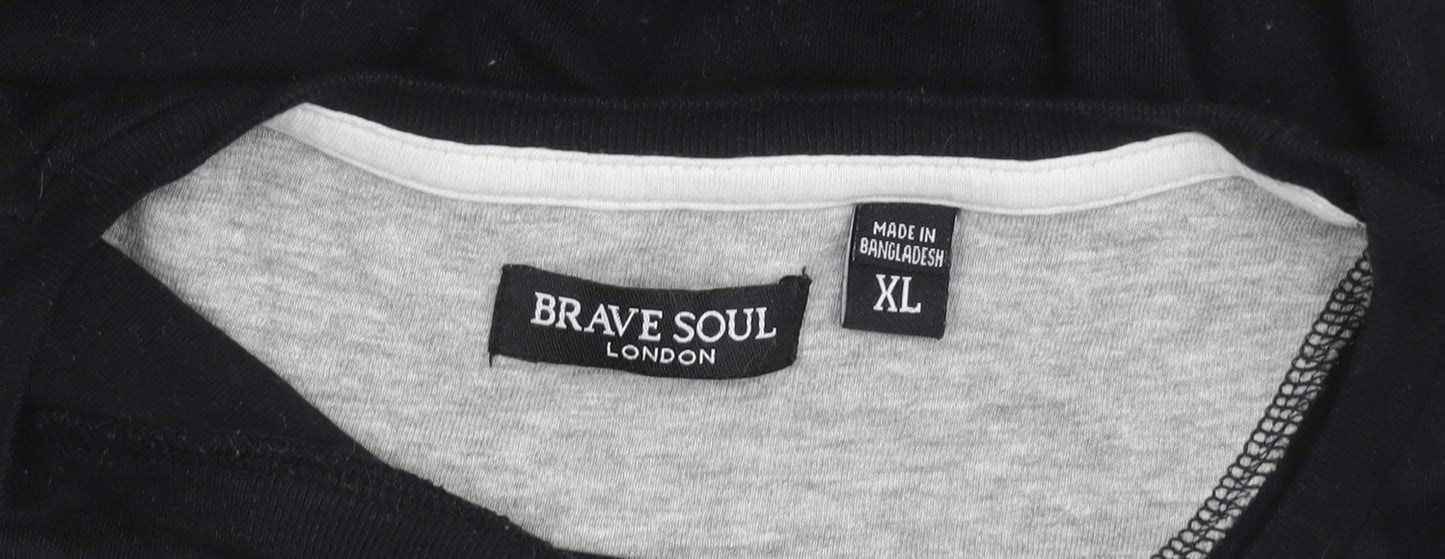 Brave Soul Men’s Black Grey XL Logo Graphic T-Shirt Cotton Blend