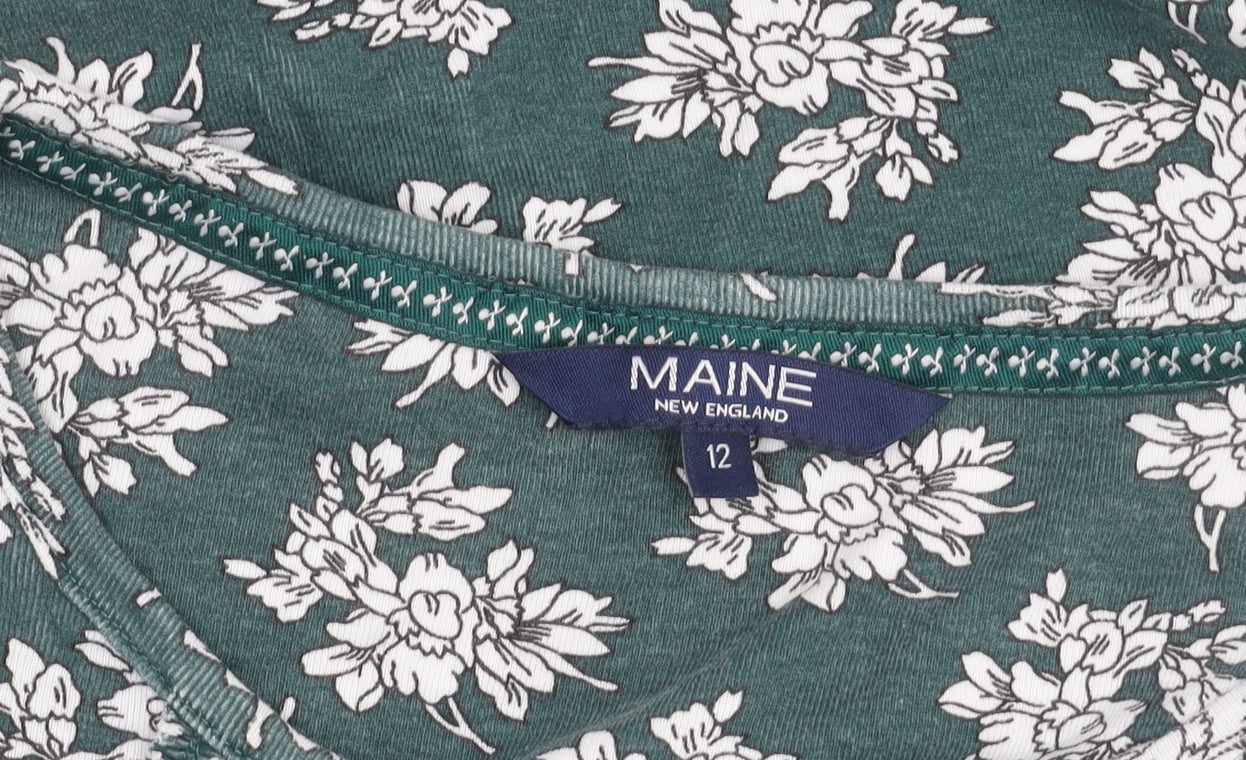Maine New England Womens Green Floral Cotton Tunic Blouse Size 12