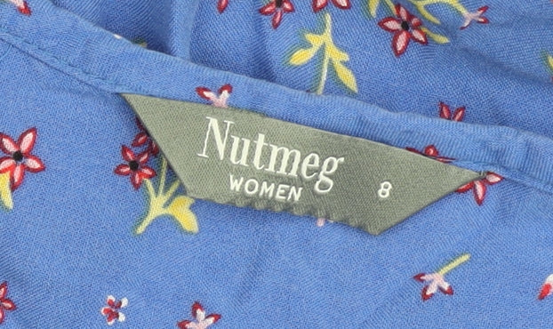 Nutmeg Women Blue Floral Midi Wrap Dress Size 8 Viscose