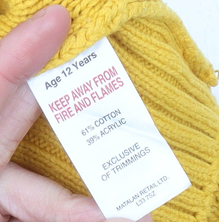 Matalan Girls Yellow Cable Knit Pullover Jumper Age 12 Years Mock Neck