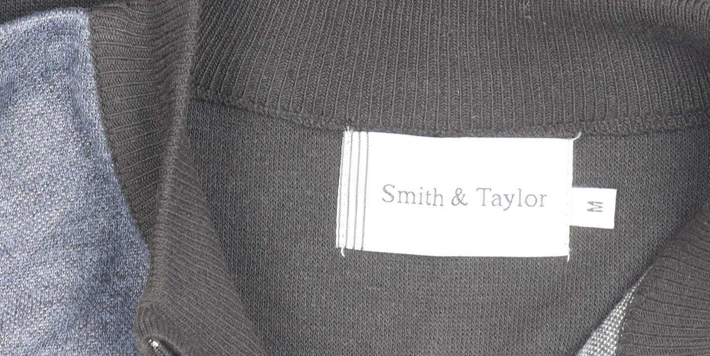 Smith & Taylor Men's Black Blue Grey Geometric 1/4 Zip Jumper M