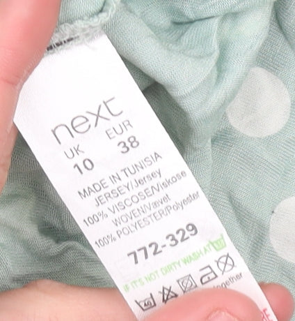 Next Womens Green Polka Dot Short Sleeve Viscose T-Shirt Size 10
