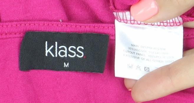 Klass Womens Pink Floral Cutout Round Neck Short Sleeve T-Shirt Size M