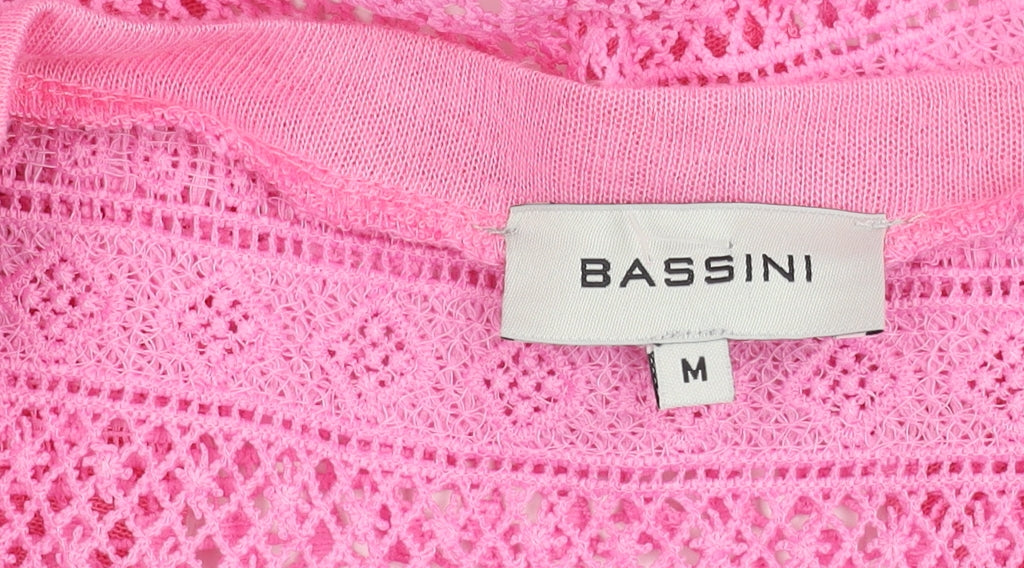 Bassini Womens Pink Crochet Open Cardigan M V-Neck 3/4 Sleeve
