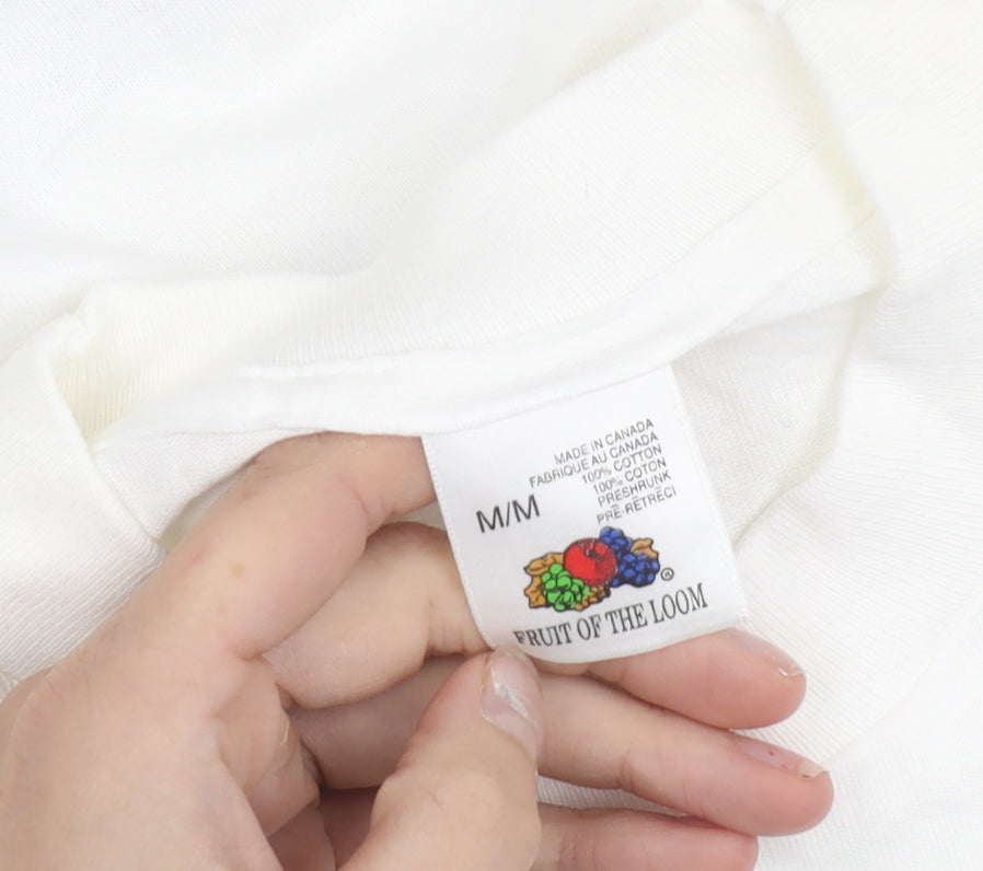 Fruit of the Loom Men’s White Band T-Shirt M Retro 90s Graphic Tee
