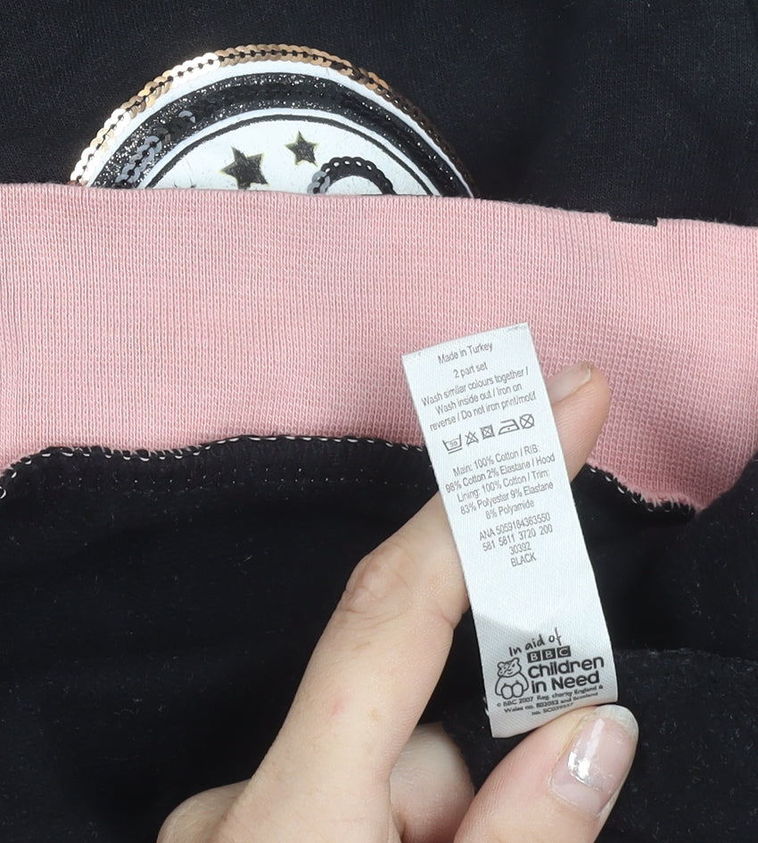 George Girls Black Pudsey Hoodie 8-9 Years Sequin Logo Pullover