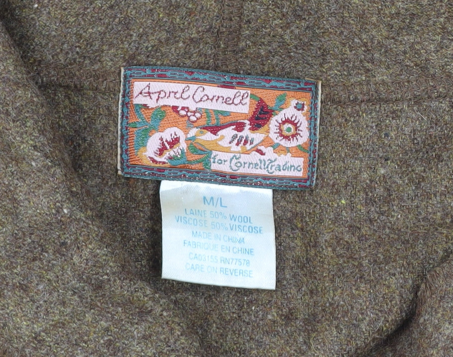 April Cornell Women Brown Wool Blend Blazer Jacket M Long Sleeve