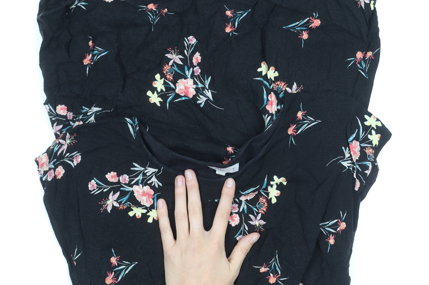 Apricot Womens Black Floral A-Line Short Dress UK 10 Scoop Neck