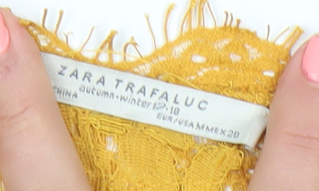 Zara Trafaluc Women’s Yellow Lace Cropped Blouse UK 12 Short Sleeve