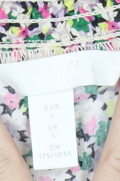 H&M Women’s Multicoloured Floral Cotton Blouse L Puff Sleeve