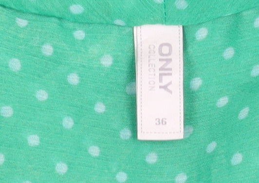 ONLY Women’s Green Polka Dot Blouse Size 8 V-Neck Bow 3/4 Sleeve
