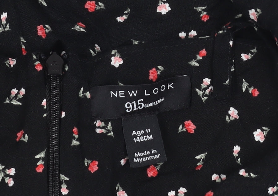 New Look Girls Black Floral Skater Dress Age 11 146cm Sleeveless Summer