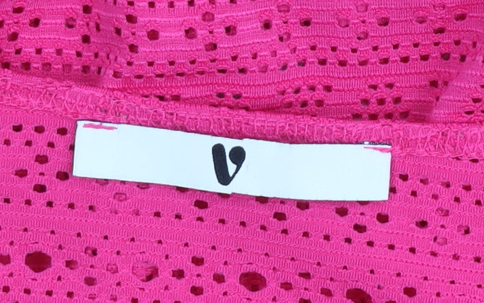 Very Womens Pink Crochet Cotton Tunic Blouse Size 14 V-Neck Flutter Sleeve