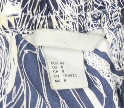 H&M Womens Blue Floral Off Shoulder Blouse Size 12 Puff Sleeve