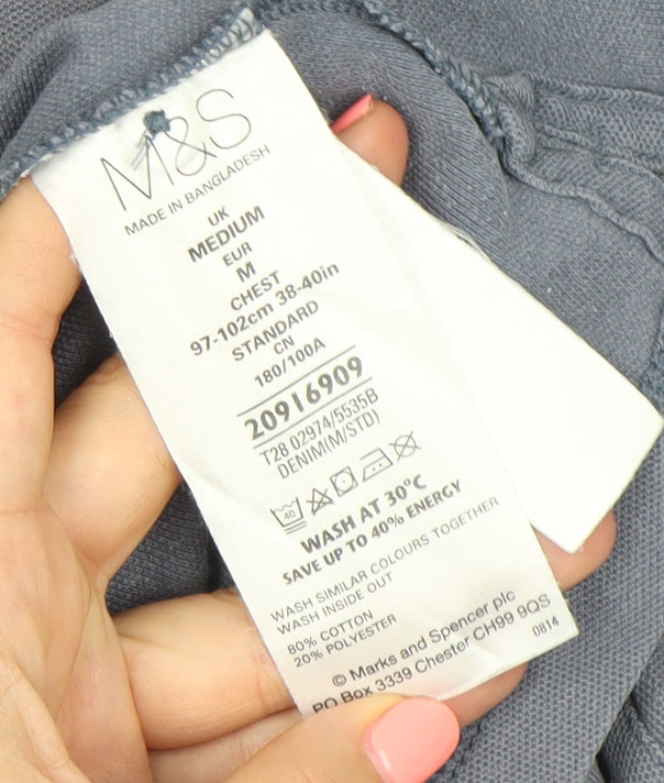 Marks and Spencer Men’s Blue Polo Shirt Medium Cotton Blend