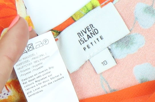 River Island Women’s Petite Floral Orange Camisole Tank Top Size 10