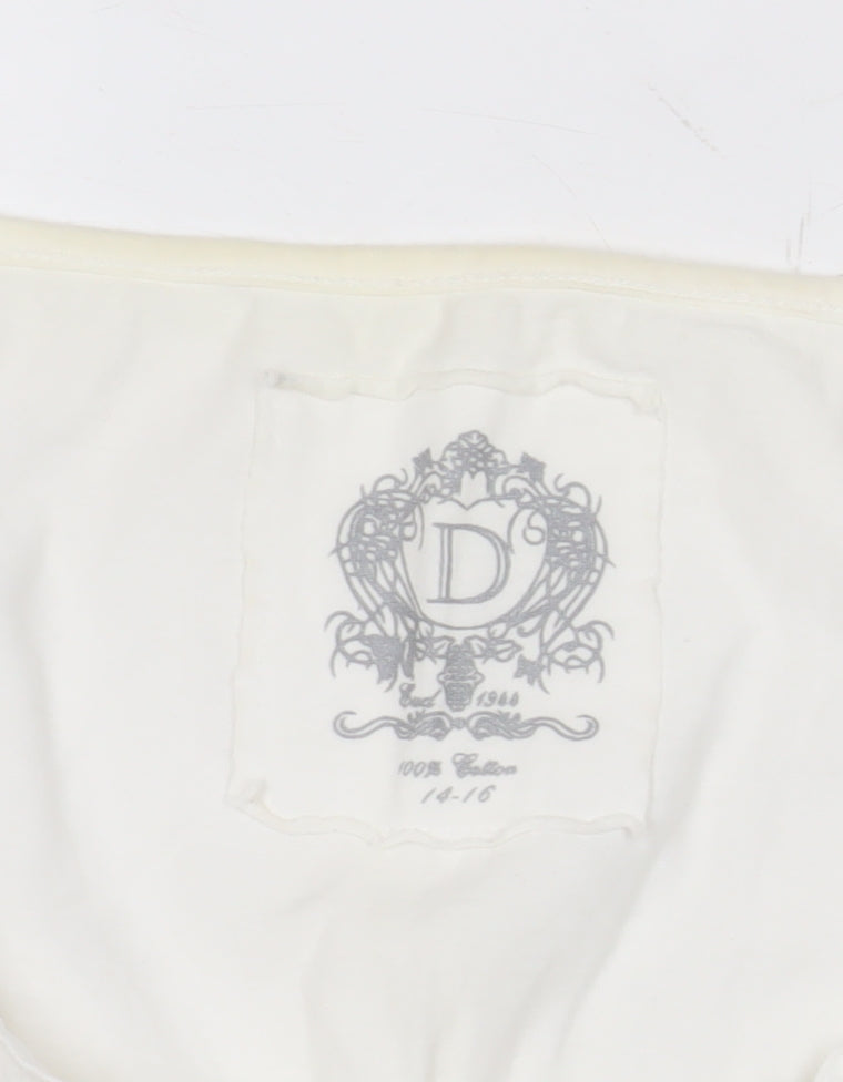 Dunnes Women’s Ivory Cotton Tank Top Scoop Neck Ruffle Trim Size 14