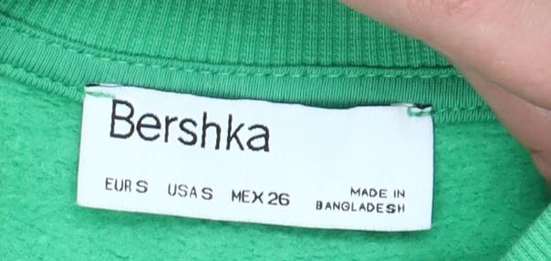 Bershka Women’s Green Graphic Pullover Sweatshirt Size 8