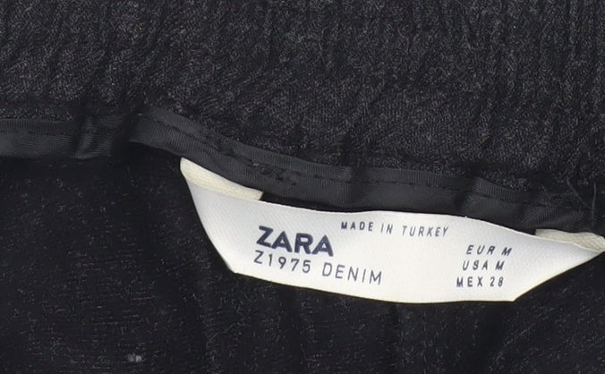 Zara Women Black Linen Blend Jogger Trousers Size M Regular