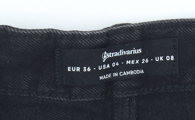 Stradivarius Women’s Black Size 8 Distressed High Rise Cut-Off Denim Shorts