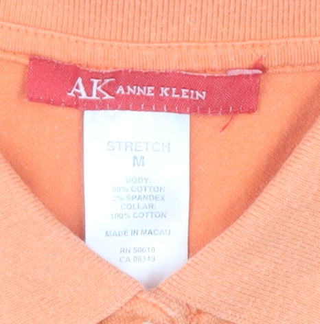 Anne Klein Women’s Orange Polo Shirt M Short Sleeve Cotton Blend