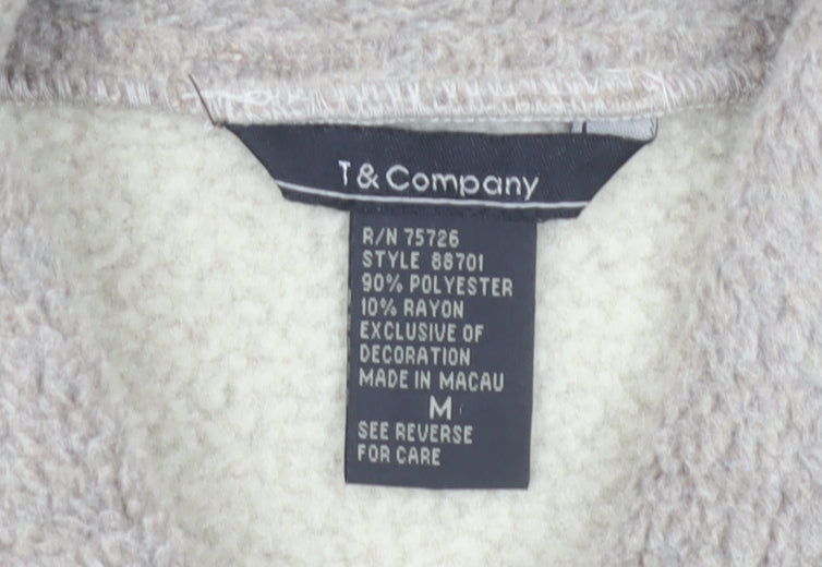 T & Company Women’s Beige Embroidered Fleece Jacket Size M