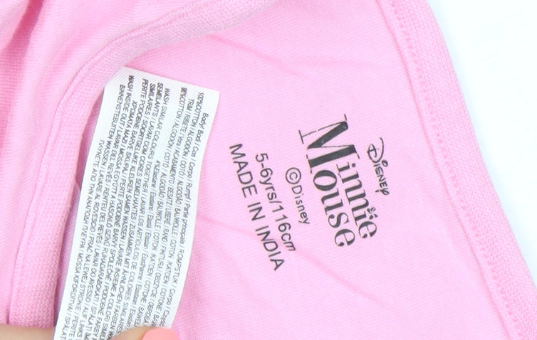 Disney Girls Pink Minnie Mouse T-Shirt 5-6 Years Graphic Print Crew Neck