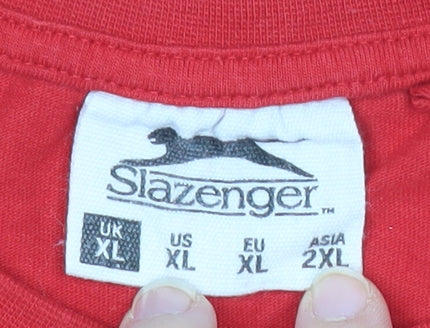 Slazenger Mens Red XL Crew Neck Short Sleeve Cotton T-Shirt